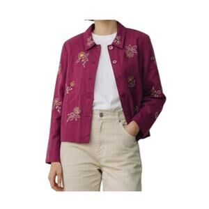 Vintage Napa Valley Burgundy Floral Embroidered Blazer Top Petite Medium 90s